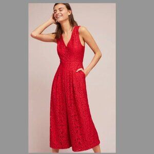 Anthropologie Moulinette Soeurs red lace jumpsuit sz 6